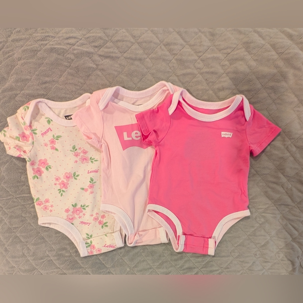 Levi's 3M Floral and Pink Baby Bodysuit Trio